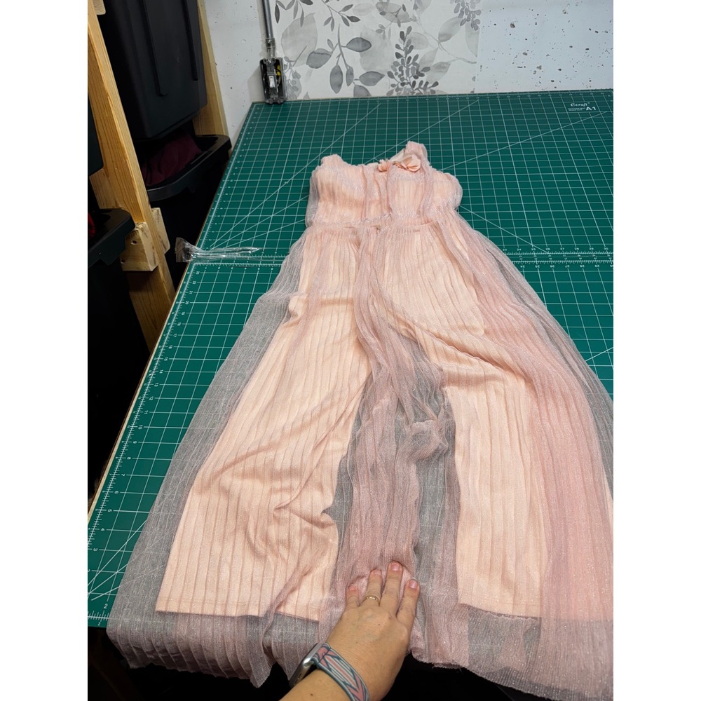 Kensie Girl Kids Blush Pink Glitter Tulle Wide Leg Jumpsuit Size 8 Flower Accent